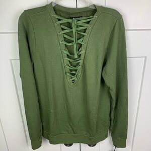 NWT Michael Lauren XS Dominic Lace Up Pullover Sweatshirt Military Green